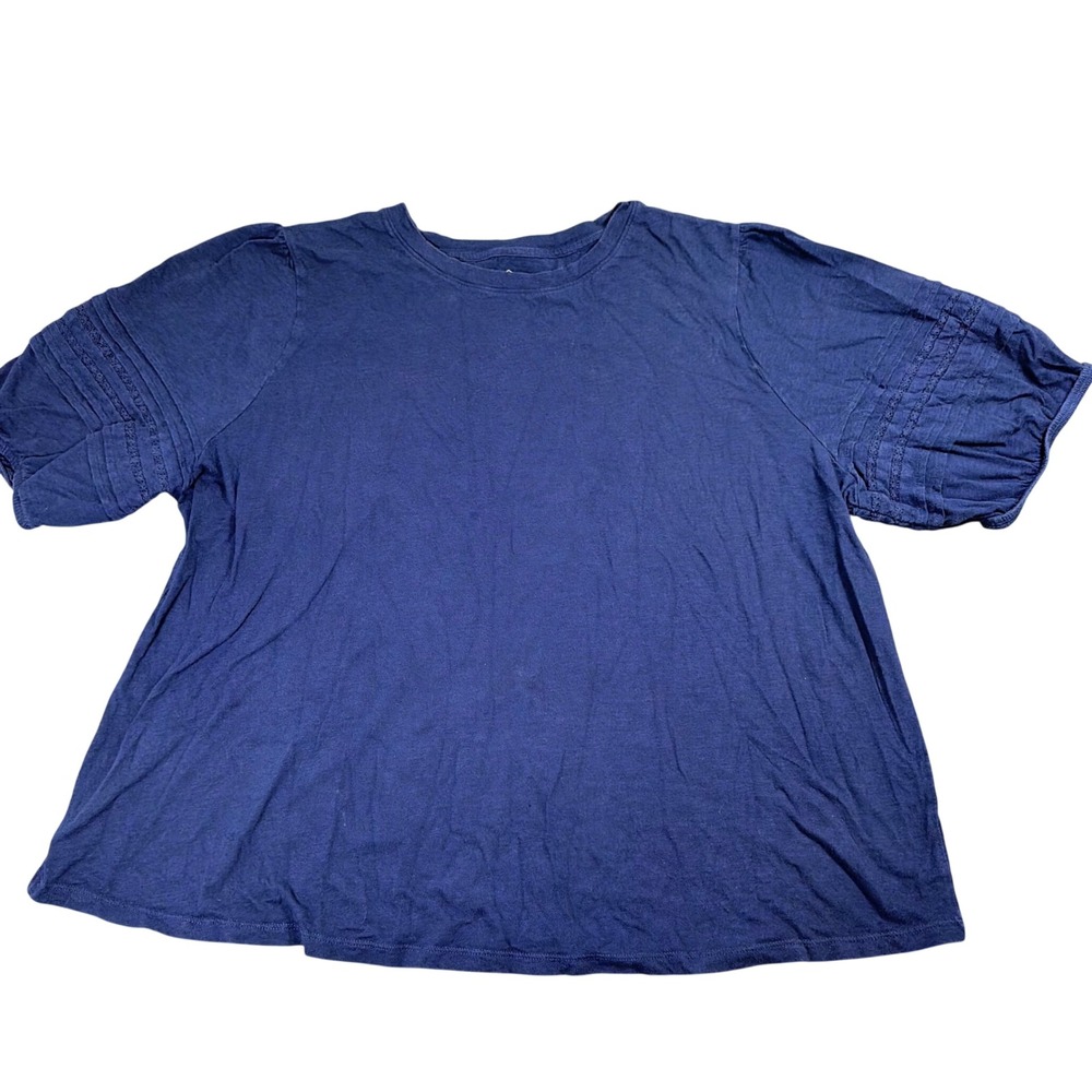 St Johns Bay Navy Blue Cotton Eyelet Lace Puff Sleeve Top 2X